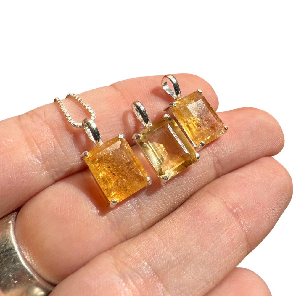 Delicate Rectangular Citrine 925 Silver Pendant