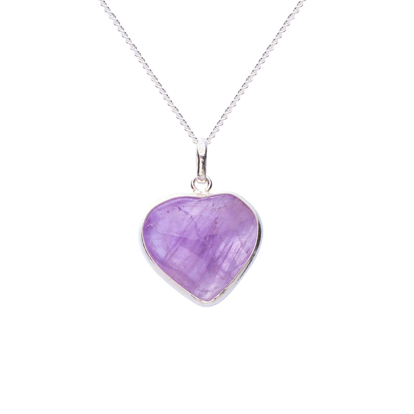 Noble Silver Heart Pendant with Small Amethyst Natural Stone