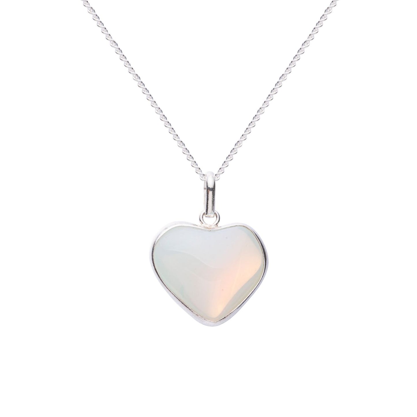 Noble Silver Heart Pendant with Small Opal Natural Stone