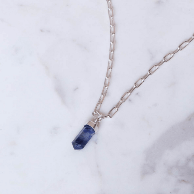 Sodalite Mini Water Drop Crystal and Noble Silver Pendant