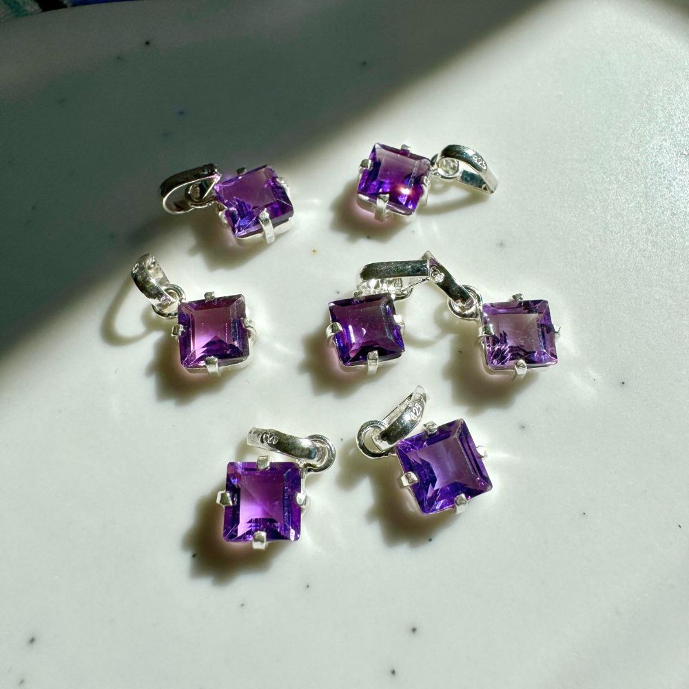 Square Amethyst Mini Highlight Silver Pendant