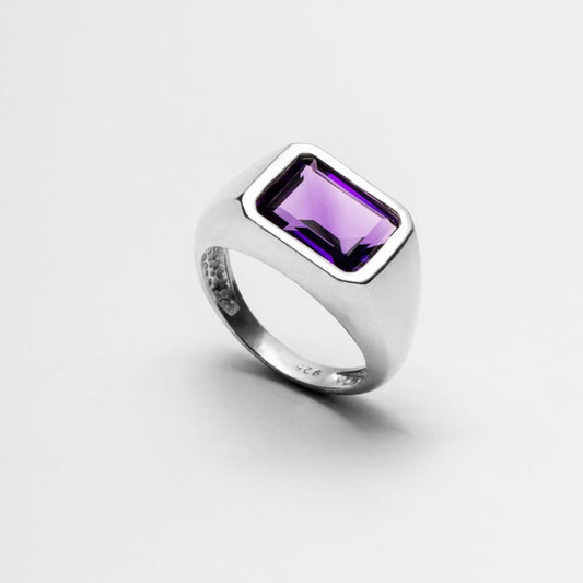 925 Silver Ring Bowie Natural Amethyst Stone | Voices Collection