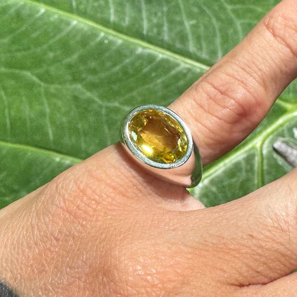 925 Silver Ring Flux Natural Green Gold Stone | Organique Collection