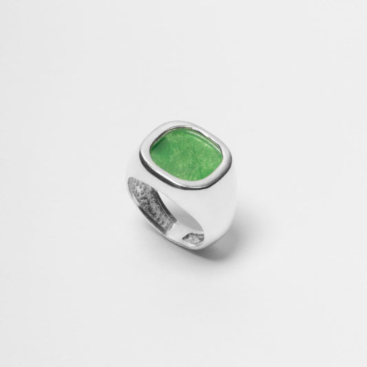 925 Silver Ring Meteor Natural Green Jade Stone | Cosmos Collection