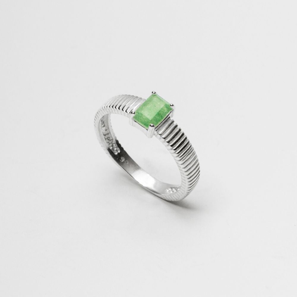 925 Silver Solitaire Ring Natural Green Quartz Stone