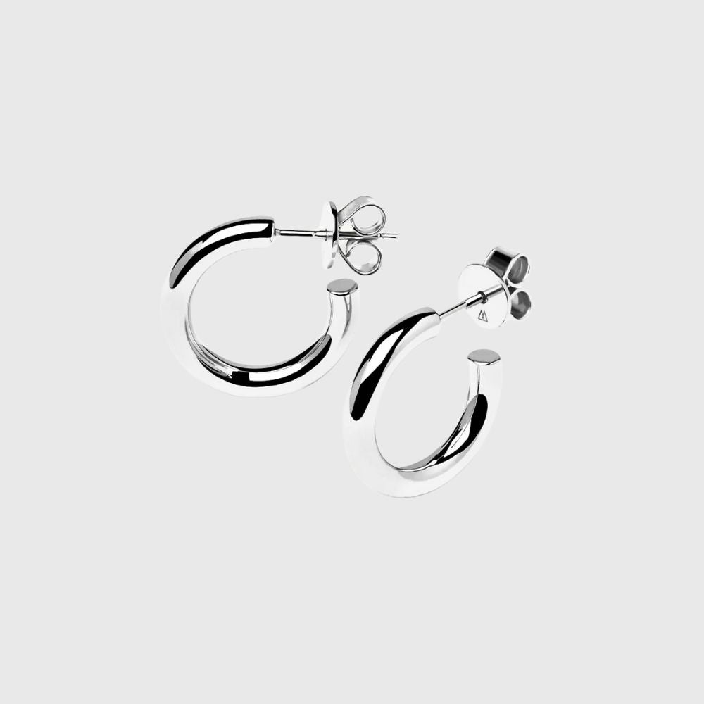 Basic 925 Sterling Silver Medium Hoop Earrings | Elos Collection