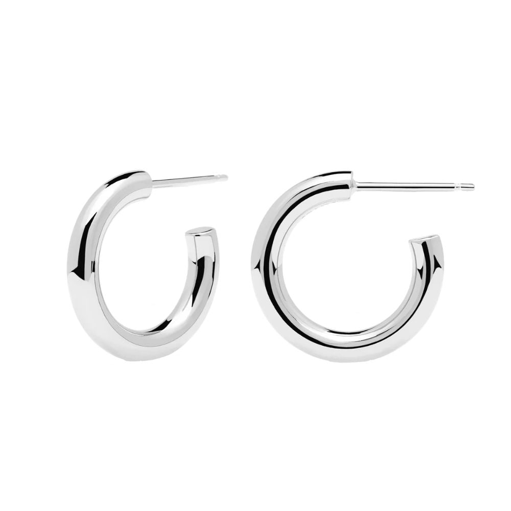 Basic 925 Sterling Silver Medium Hoop Earrings | Elos Collection