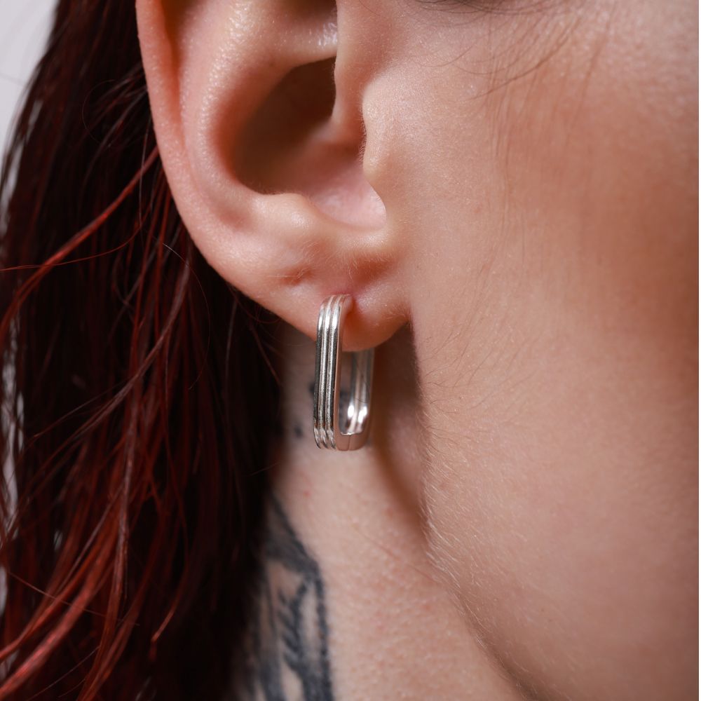 Long Noble 925 Sterling Silver Hoop Earrings | Elos Collection