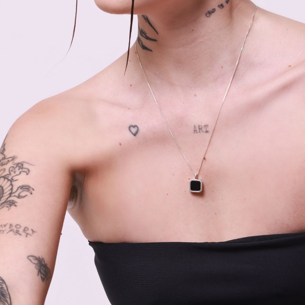 Class Natural Onyx Silver Necklace