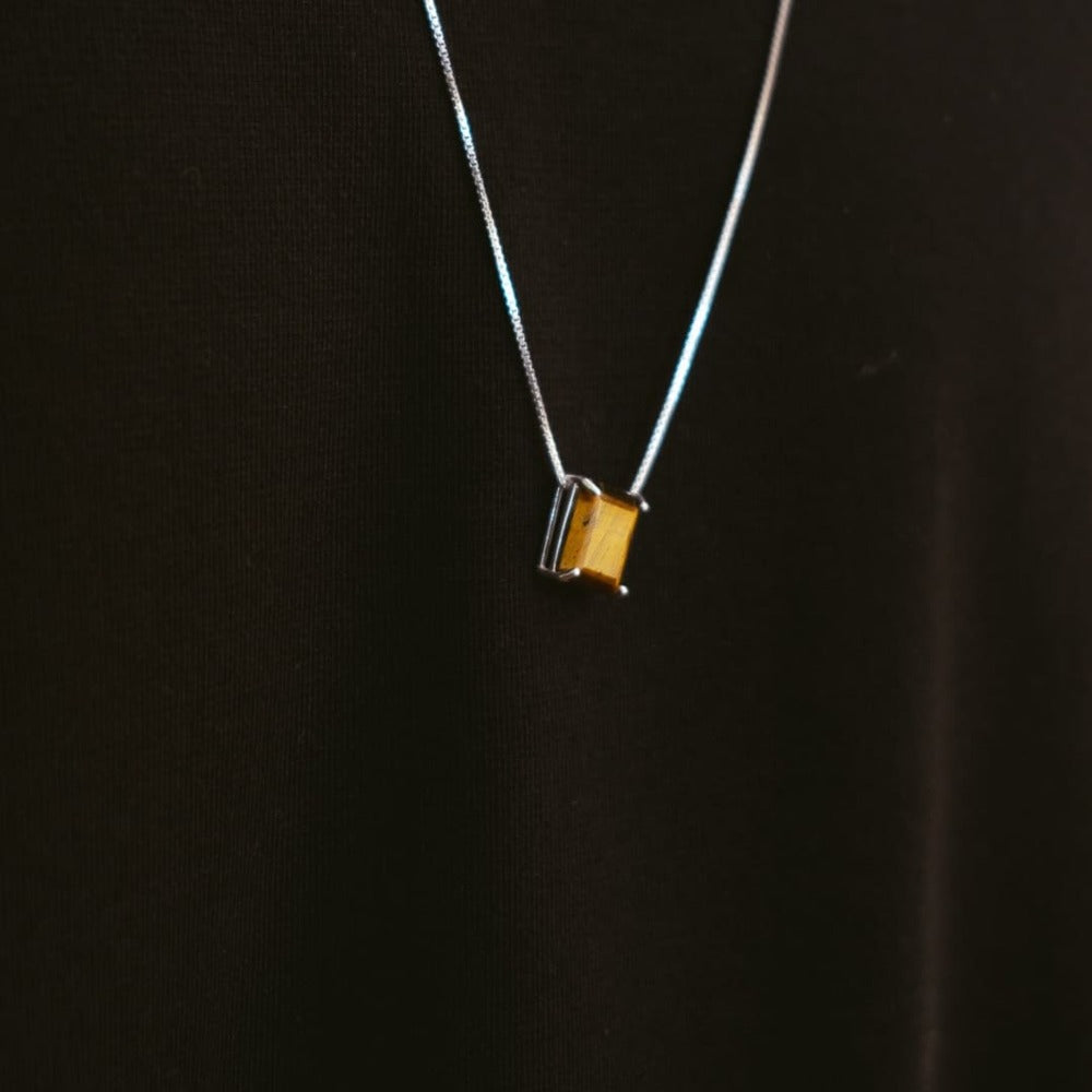 Cornell Silver Necklace 925 with Natural Tiger Eye Rectangular Stone | Voices Collection