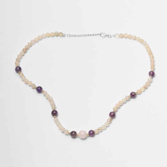 Amethyst and Rose Quartz Necklace 35cm Adjustable Noble Silver
