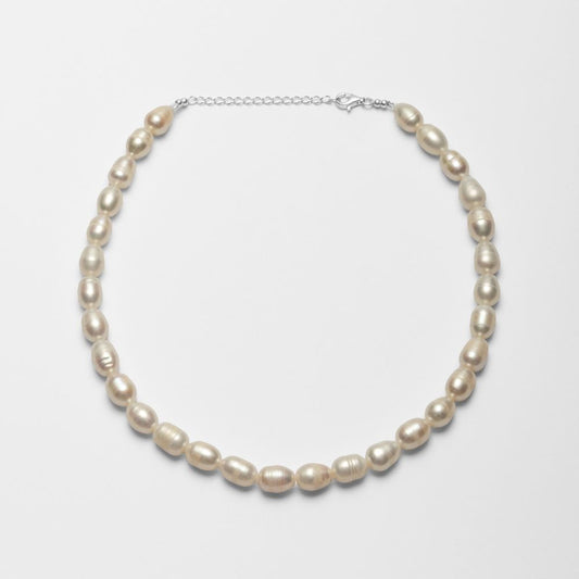 Thick Natural Pearl Necklace 925 Silver