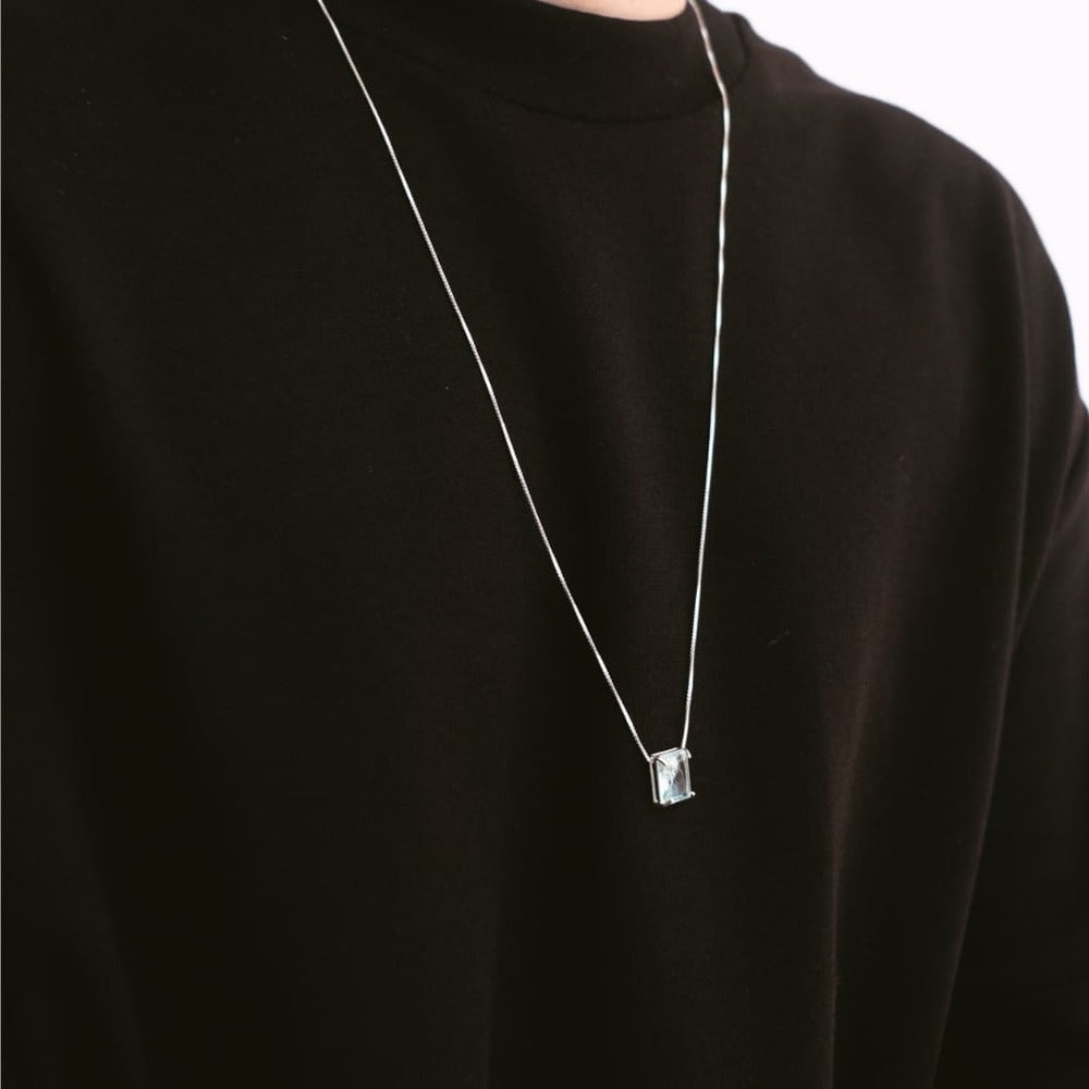 Shakur Silver Necklace with Natural Rutile Quartz Rectangular Stone | Voices Collection