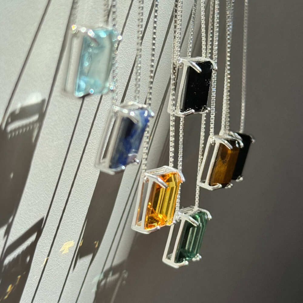 Shakur Silver Necklace with Natural Rutile Quartz Rectangular Stone | Voices Collection