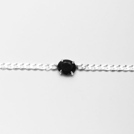 Sterling Silver Choker Necklace with Oval Onyx