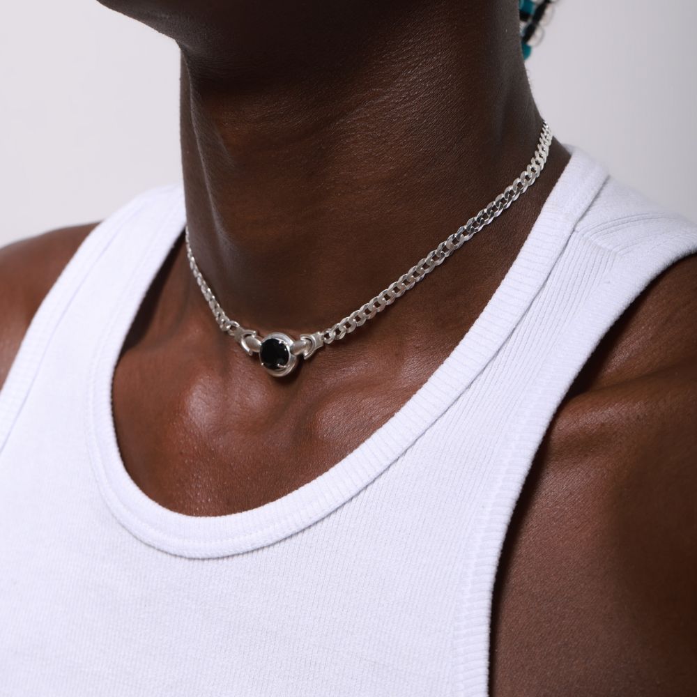 Shield Sterling Silver Choker with Black Tourmaline