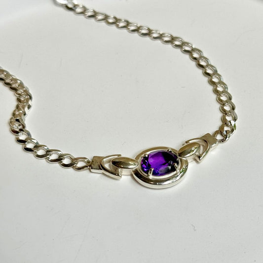 Deep Purple Sterling Silver Choker with Faceted Amethyst