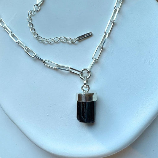 Sterling Silver Choker with Raw Black Tourmaline