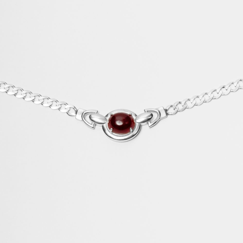 Mars Sterling Silver Choker with Oval Red Jade