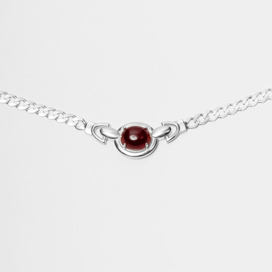 Mars Sterling Silver Choker with Oval Red Jade