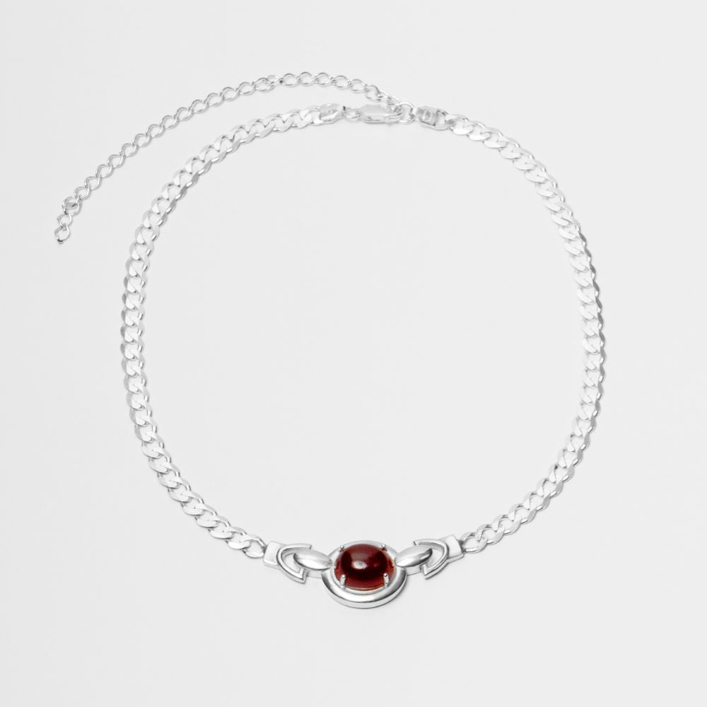 Mars Sterling Silver Choker with Oval Red Jade