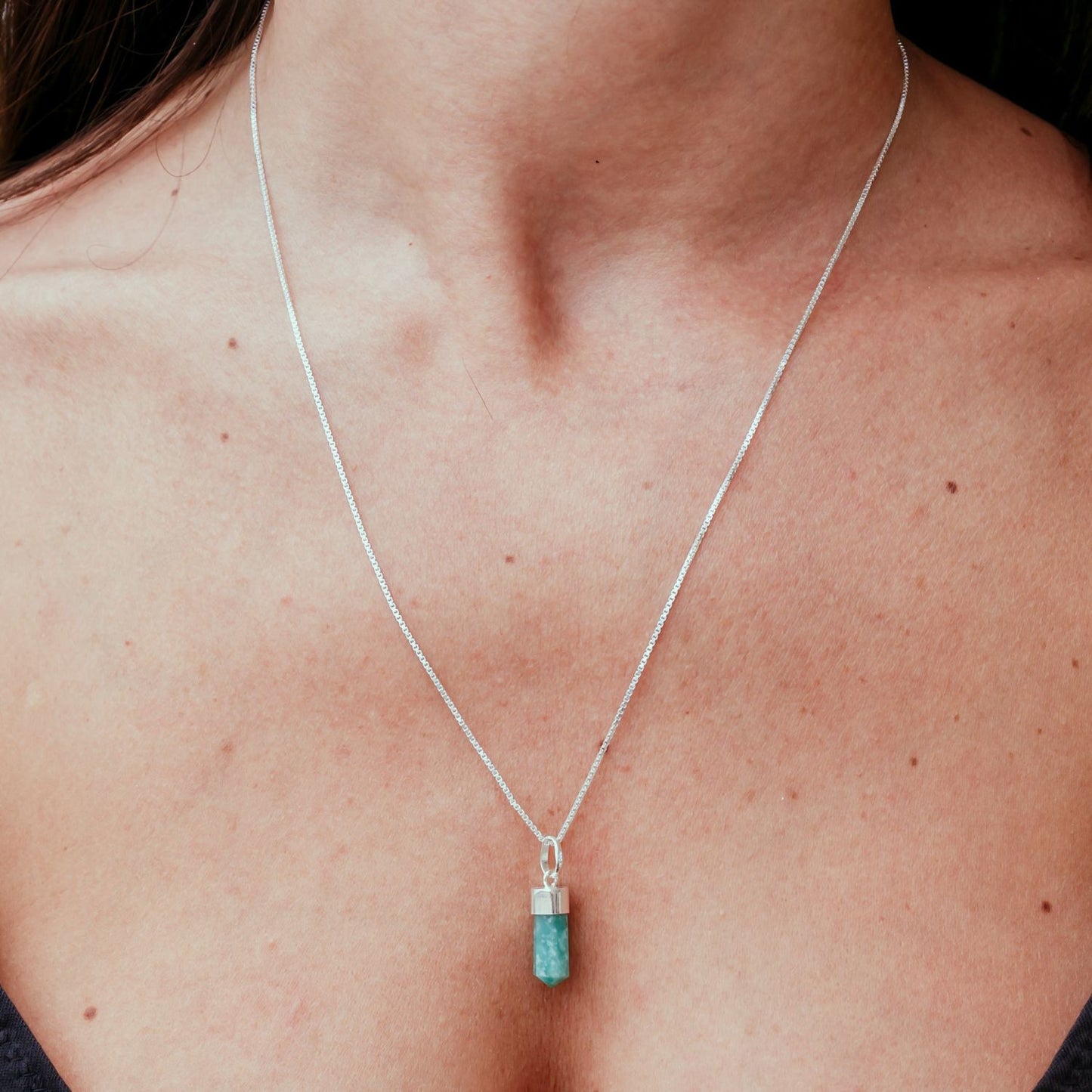 Amazonite Mini Water Drop Crystal and Noble Silver Pendant