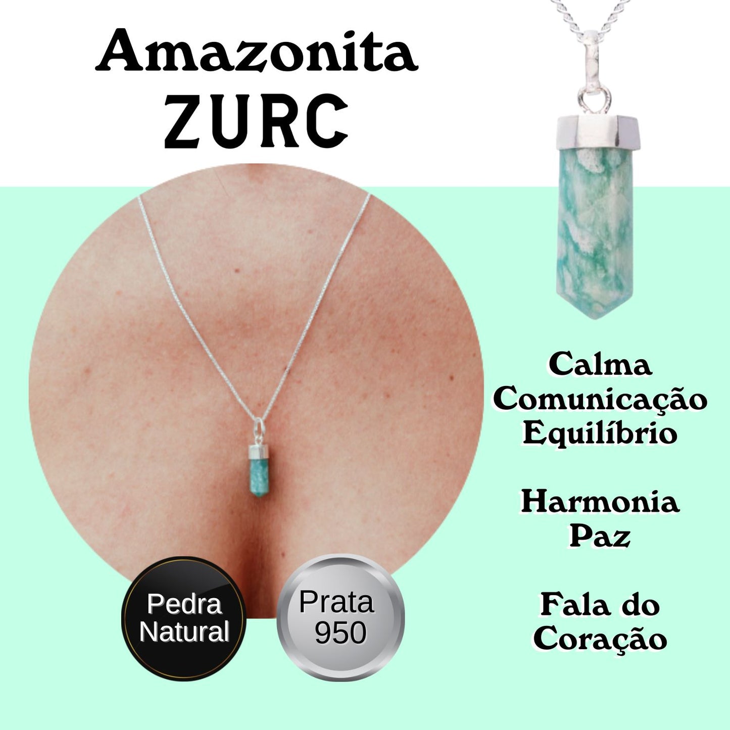Amazonite Mini Water Drop Crystal and Noble Silver Pendant