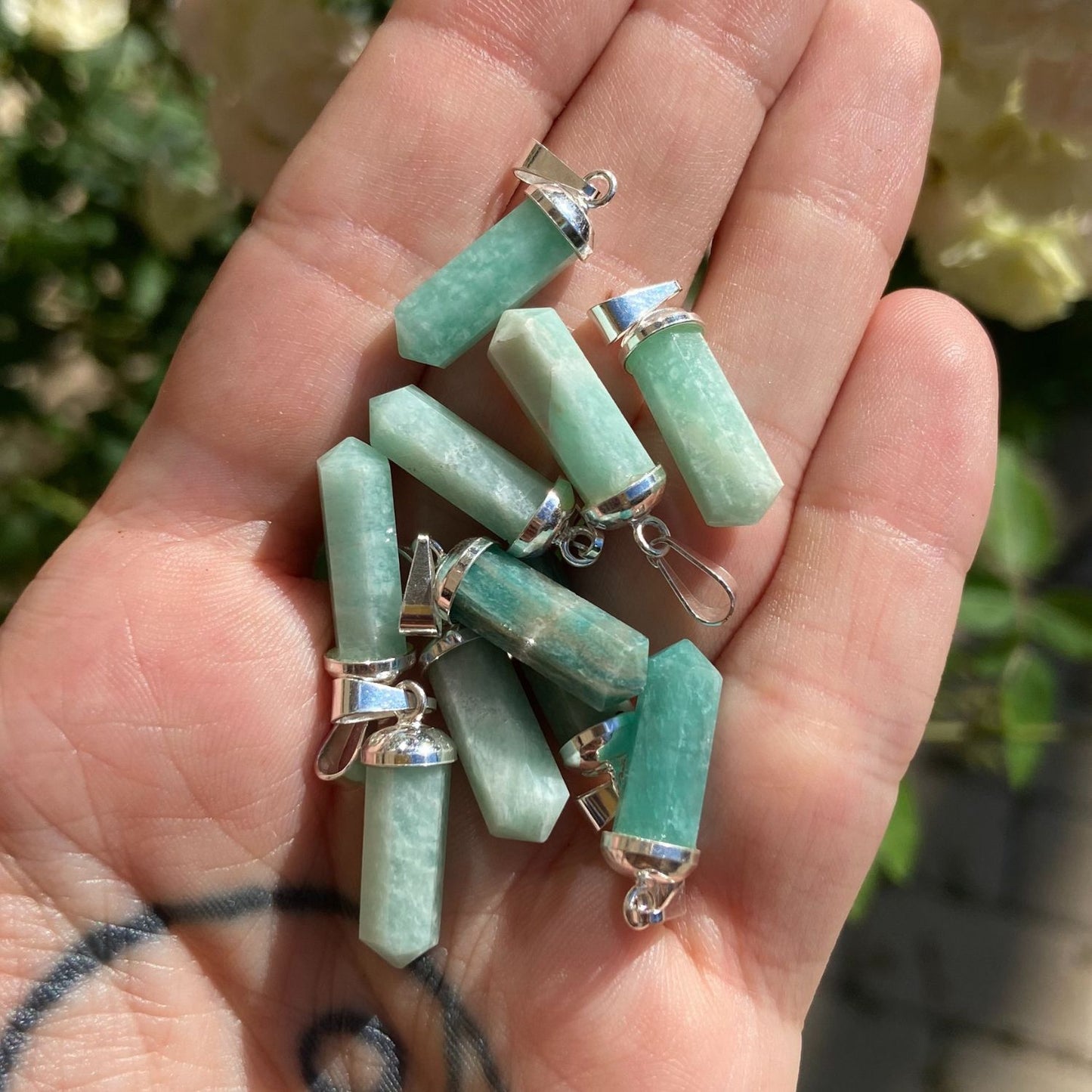 Amazonite Mini Water Drop Crystal and Noble Silver Pendant
