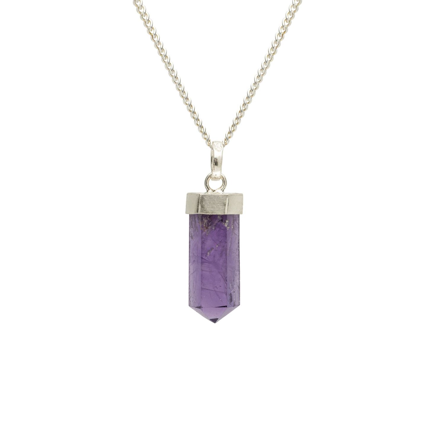 Amethyst Mini Water Drop Crystal and Noble Silver Pendant