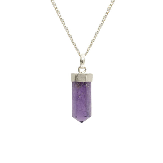 Amethyst Mini Water Drop Crystal and Noble Silver Pendant