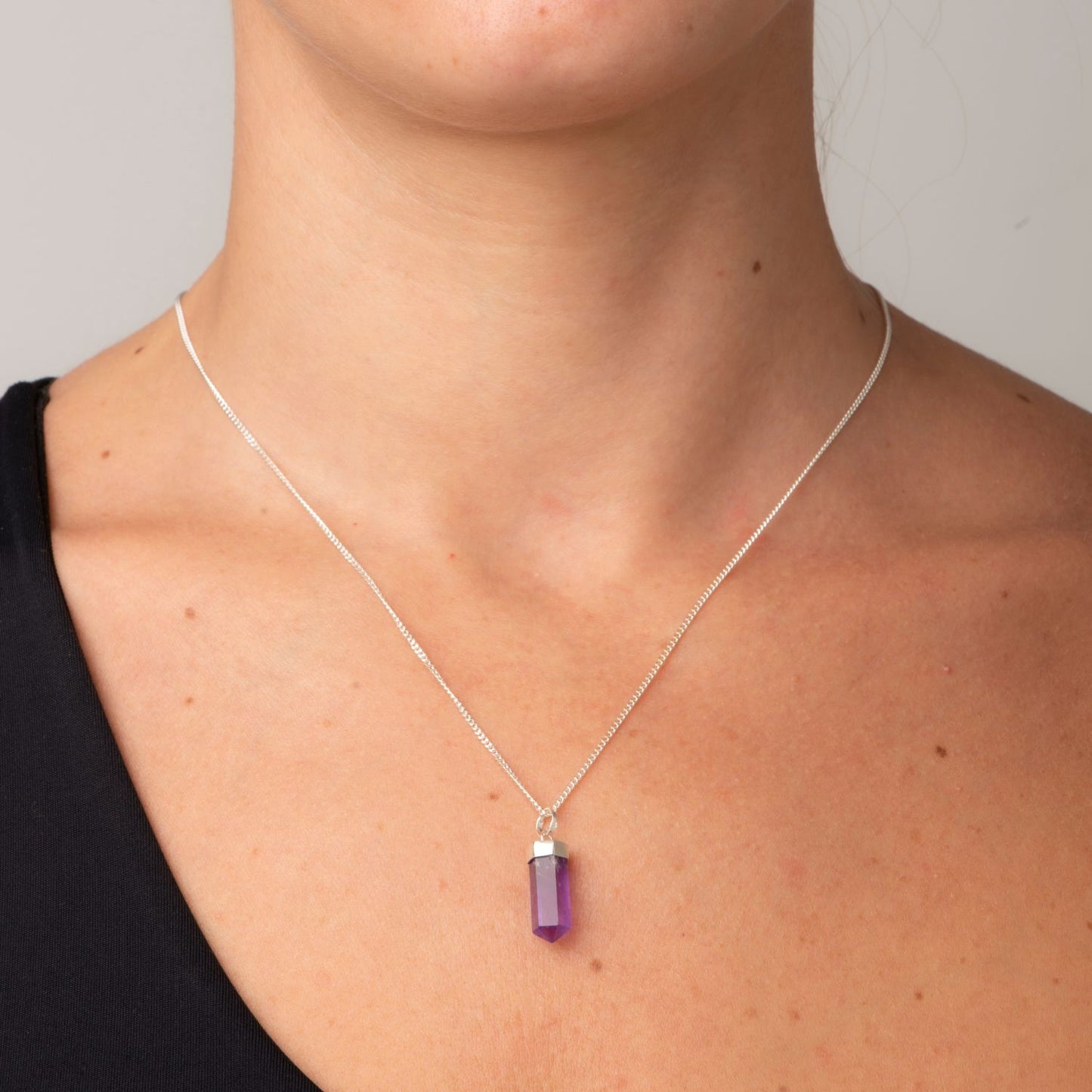Amethyst Mini Water Drop Crystal and Noble Silver Pendant
