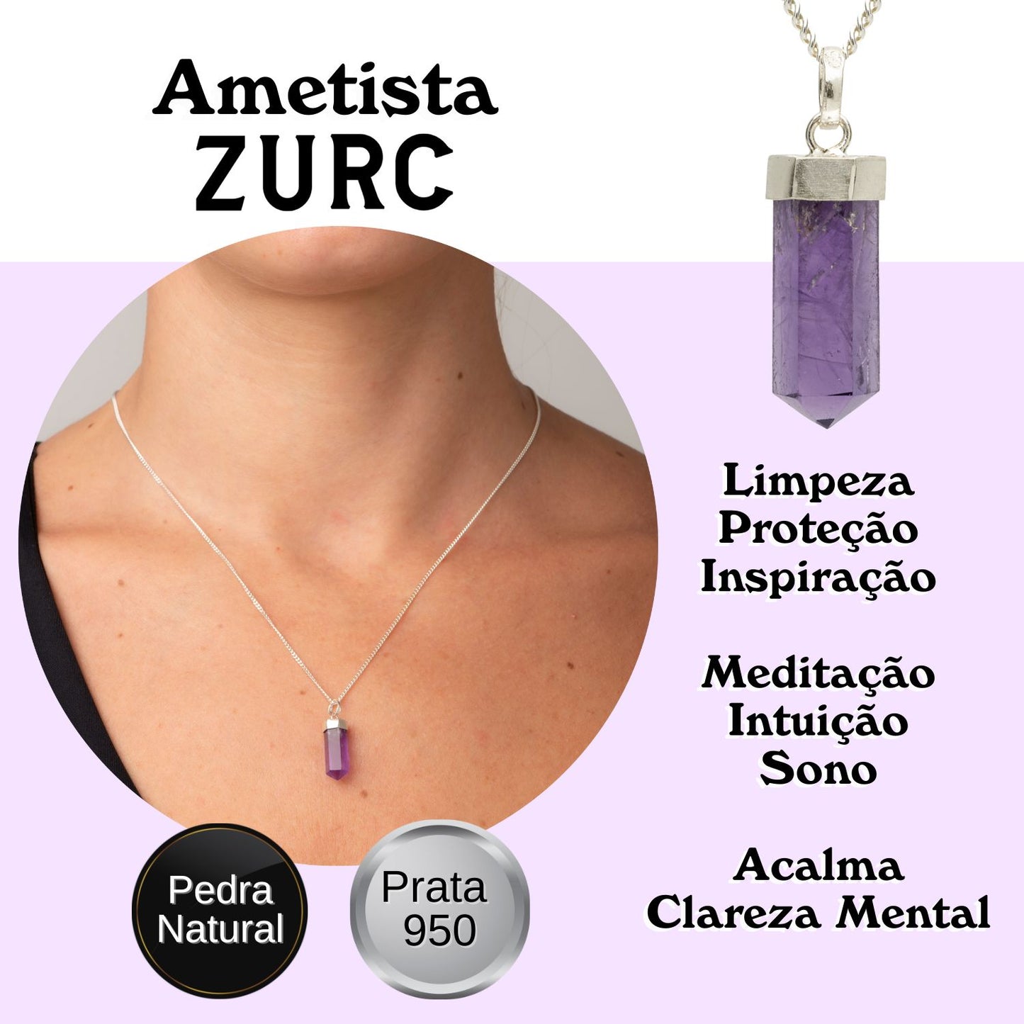 Amethyst Mini Water Drop Crystal and Noble Silver Pendant