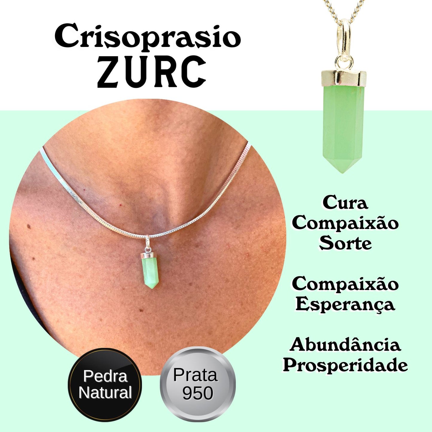 Chrysoprase Mini Water Drop Crystal and Noble Silver Pendant