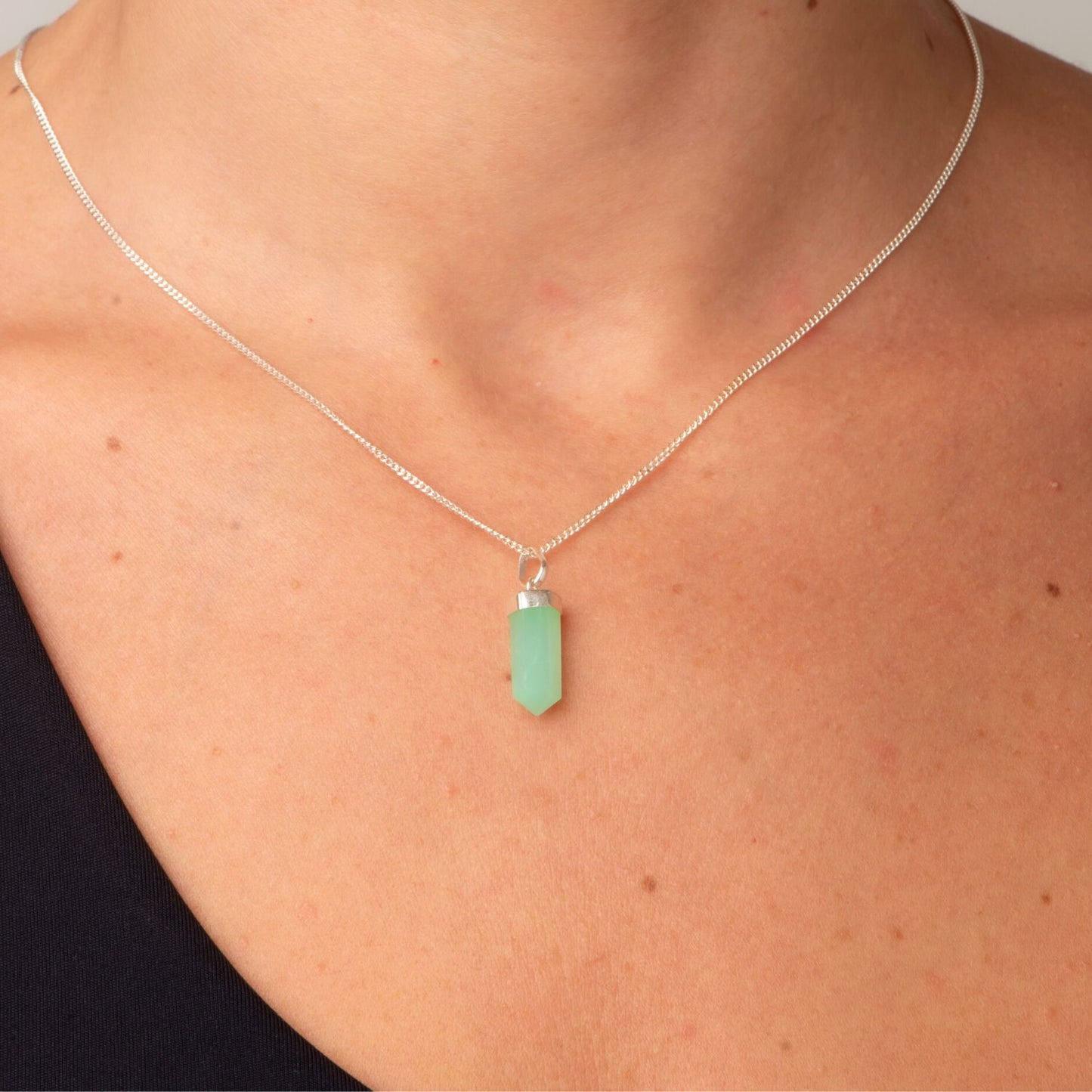 Chrysoprase Mini Water Drop Crystal and Noble Silver Pendant