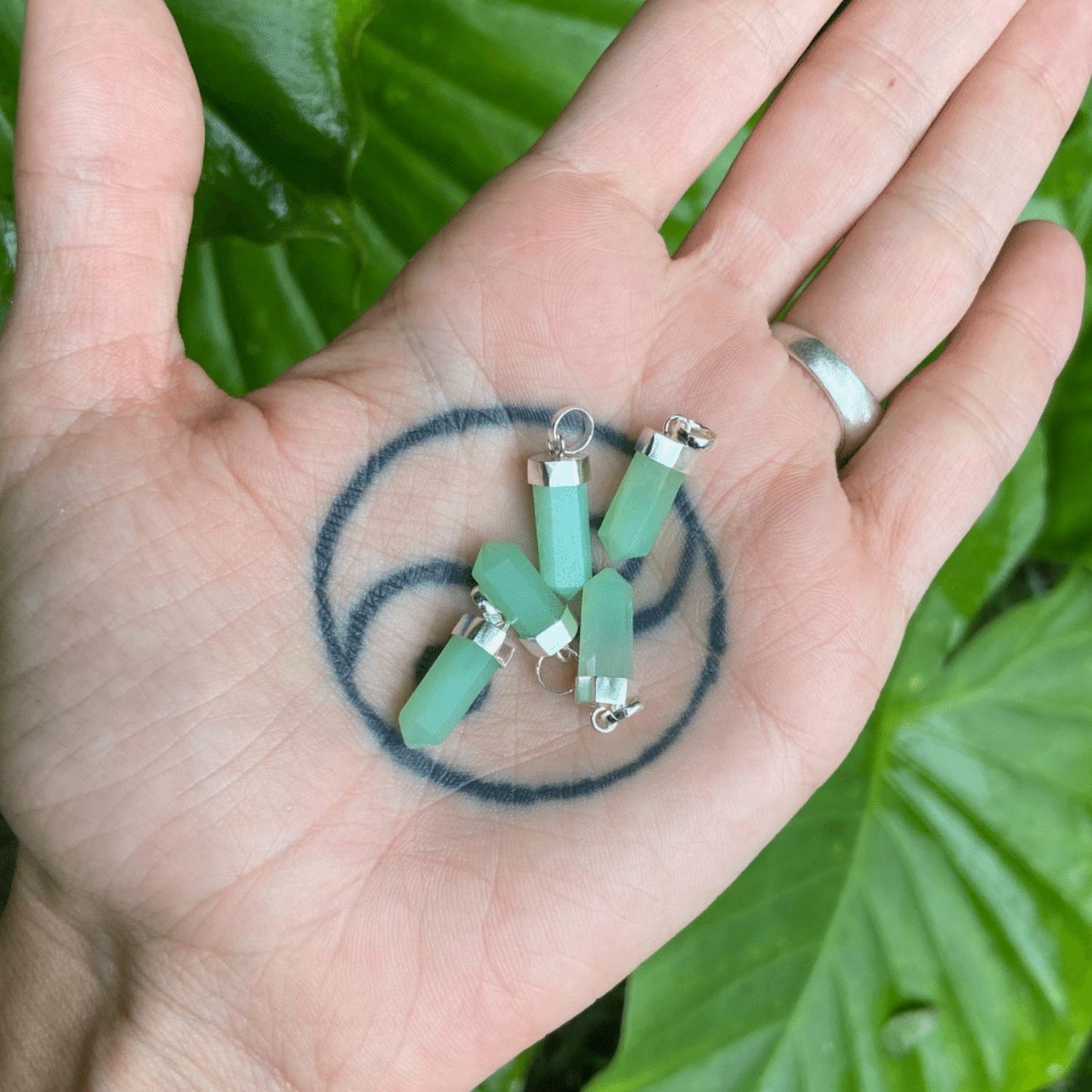 Chrysoprase Mini Water Drop Crystal and Noble Silver Pendant