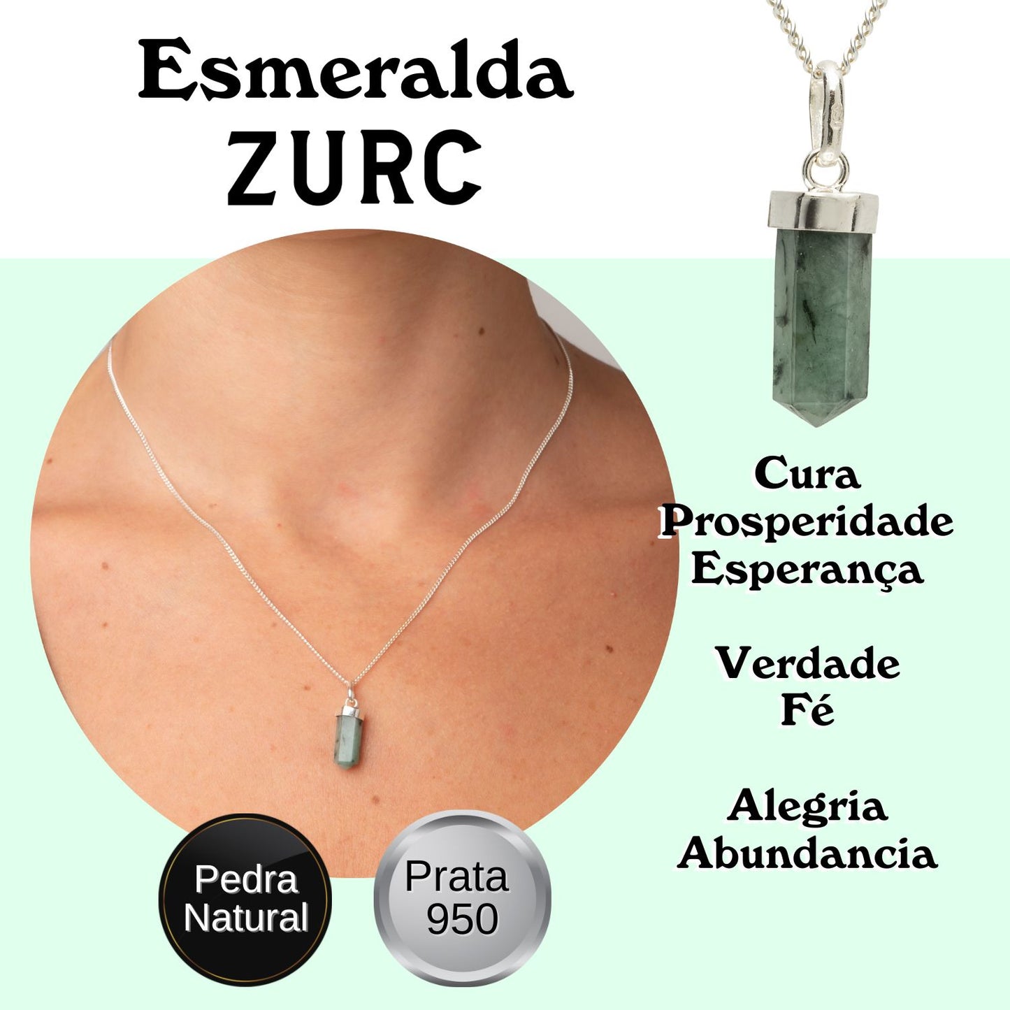 Emerald Mini Water Drop Crystal and Noble Silver Pendant