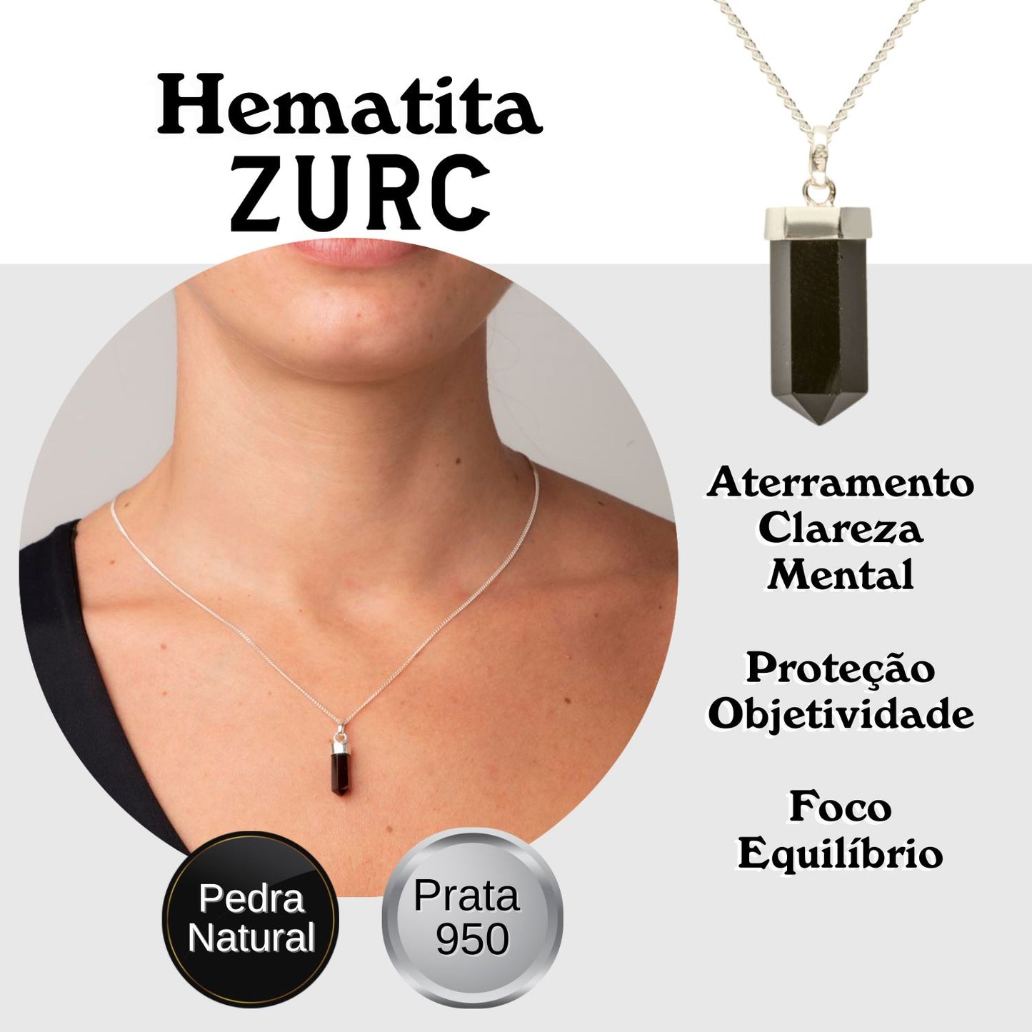 Hematite Mini Water Drop Crystal and Noble Silver Pendant