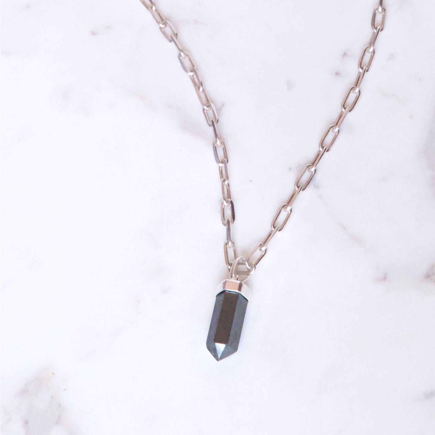 Hematite Mini Water Drop Crystal and Noble Silver Pendant