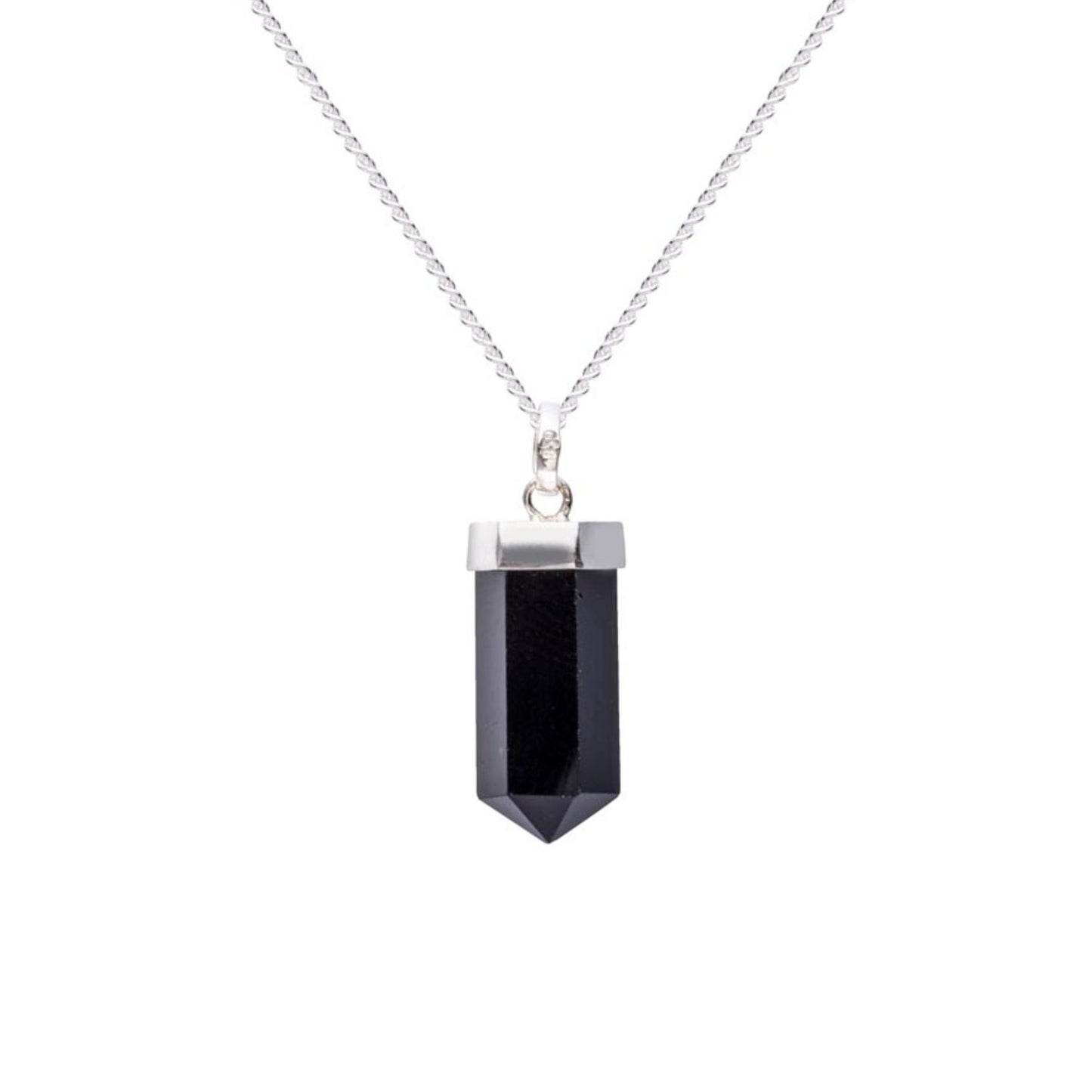 Onyx Mini Water Drop Crystal and Noble Silver Pendant