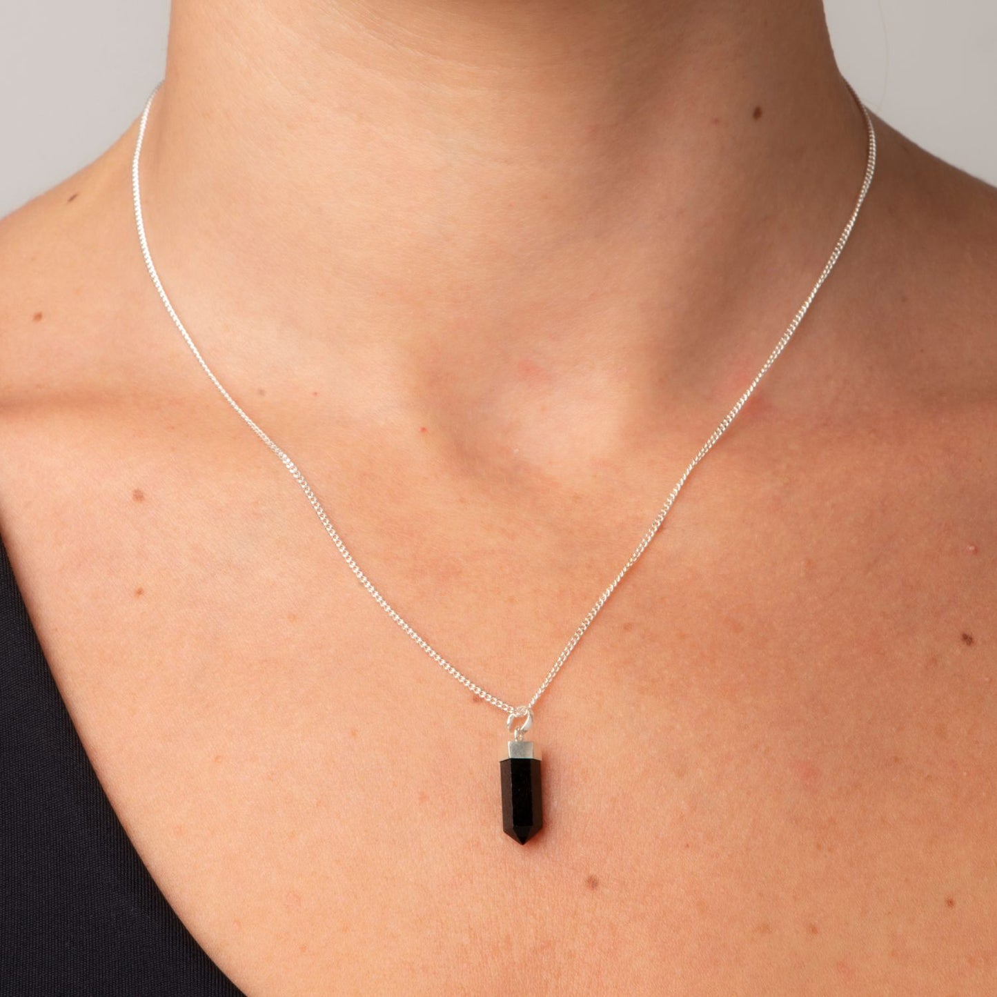 Onyx Mini Water Drop Crystal and Noble Silver Pendant