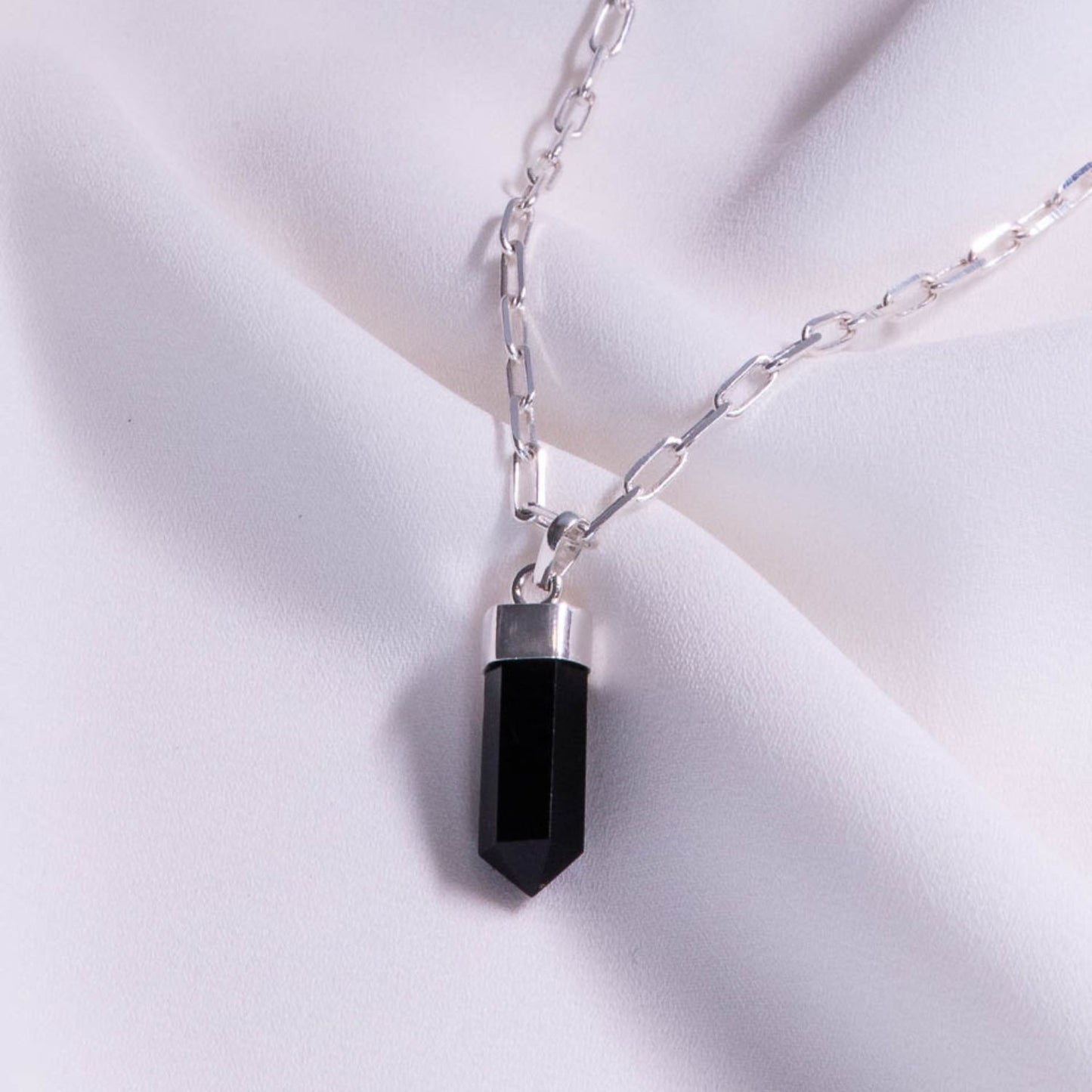 Onyx Mini Water Drop Crystal and Noble Silver Pendant