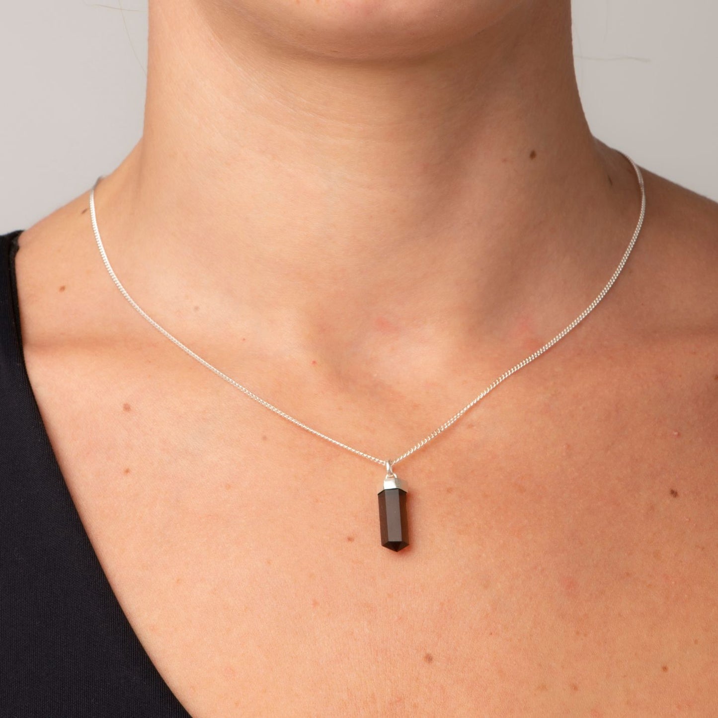 Smoky Quartz Mini Water Drop Crystal and Noble Silver Pendant