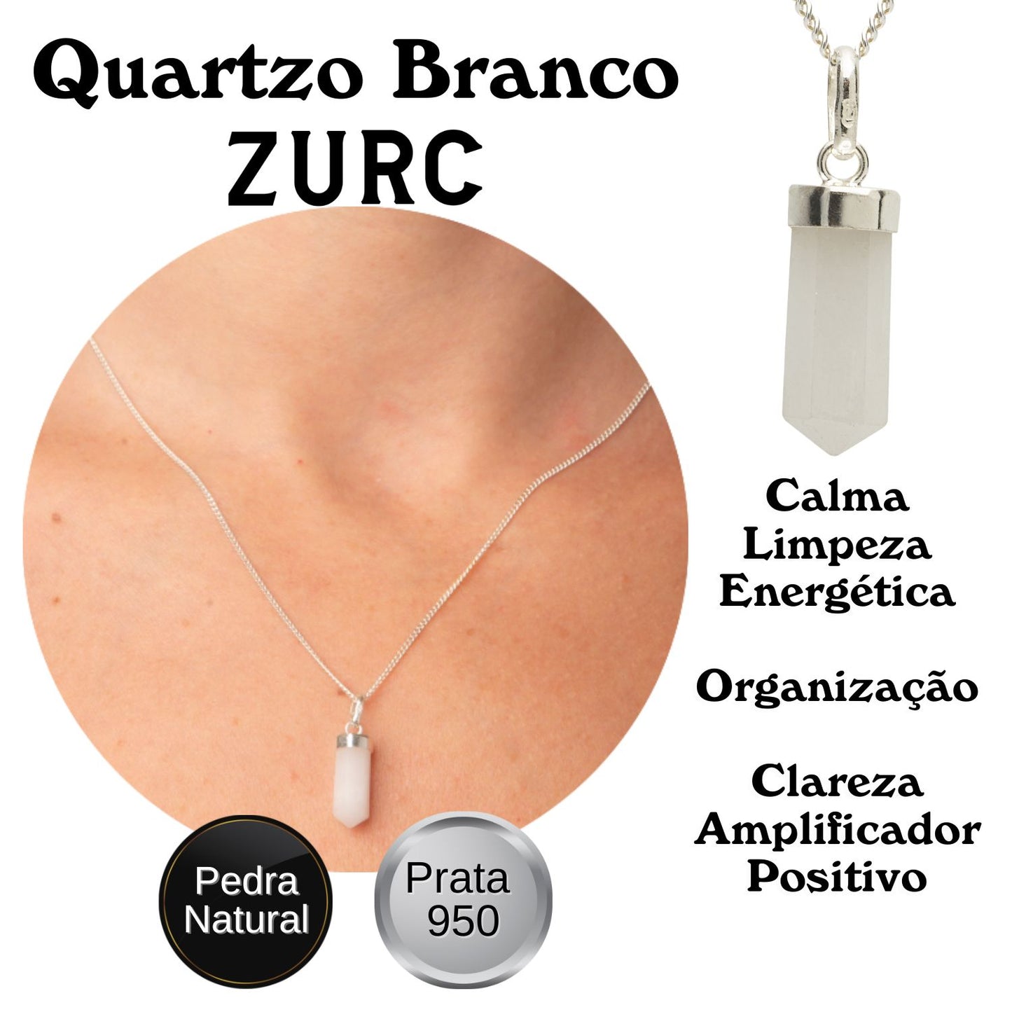 Milky Quartz Mini Water Drop Crystal and Noble Silver Pendant
