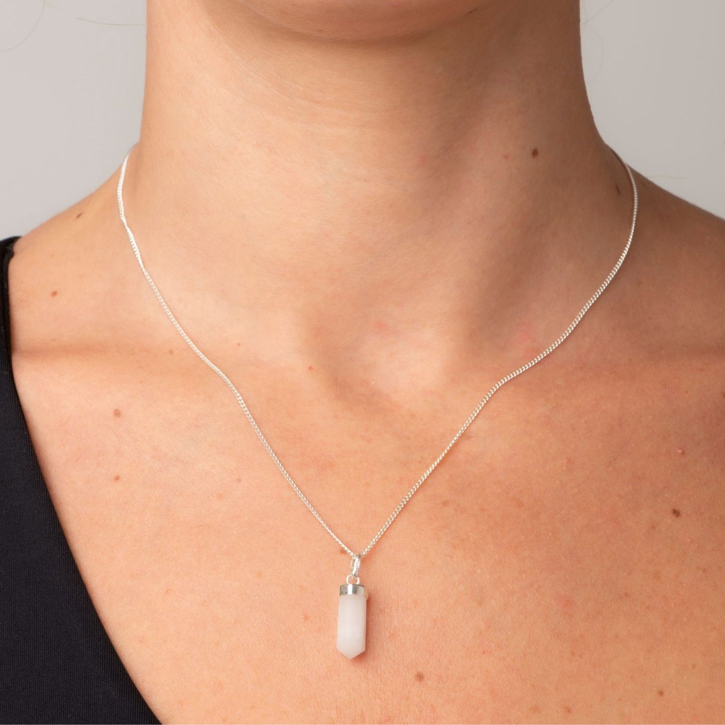 Milky Quartz Mini Water Drop Crystal and Noble Silver Pendant