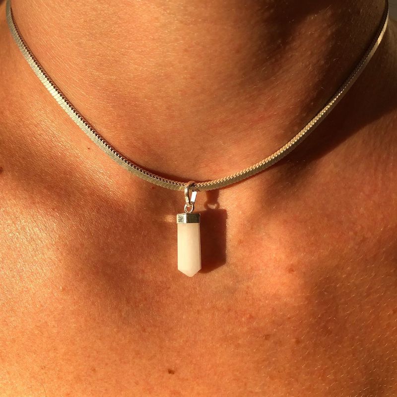 Milky Quartz Mini Water Drop Crystal and Noble Silver Pendant