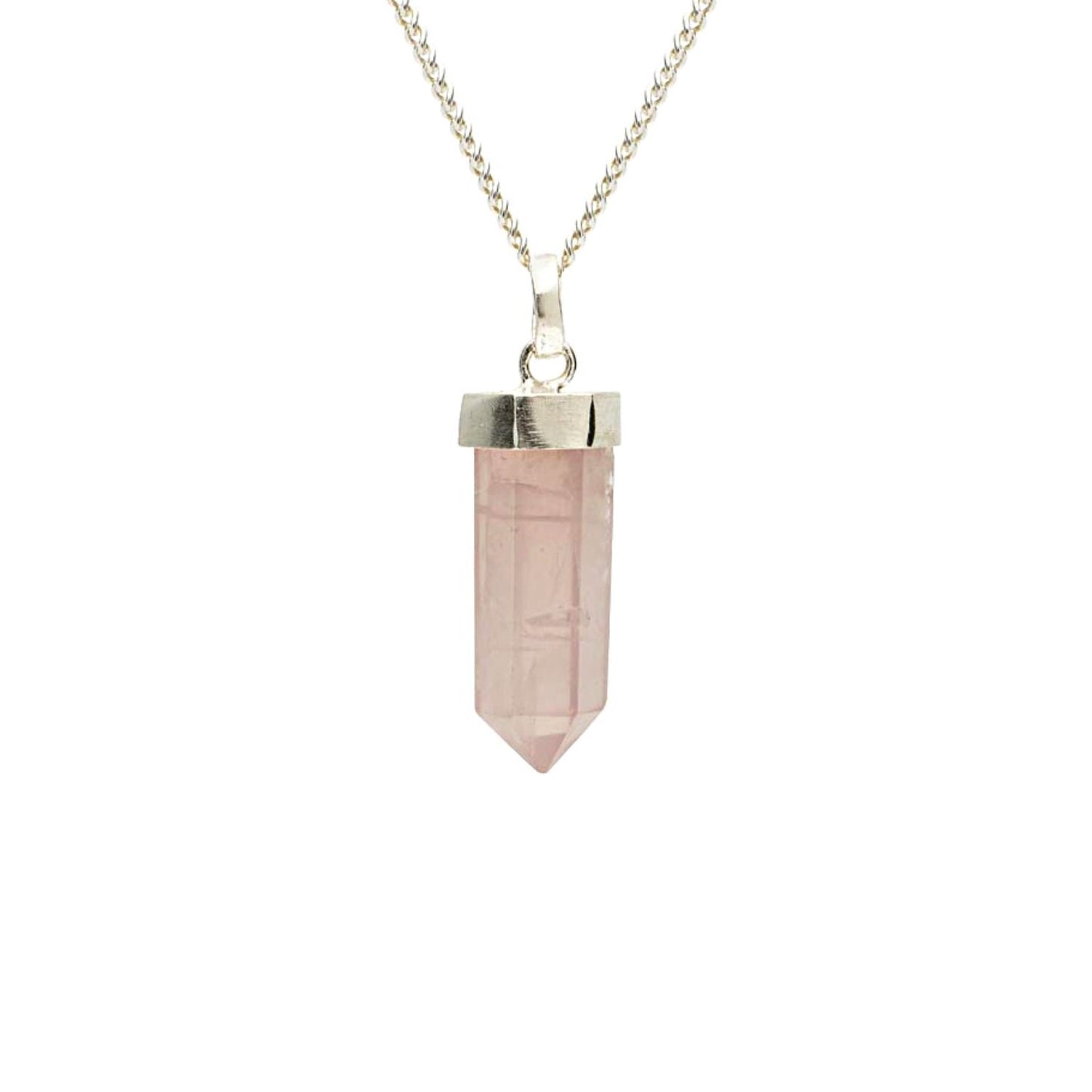 Rose Quartz Mini Water Drop Crystal and Noble Silver Pendant