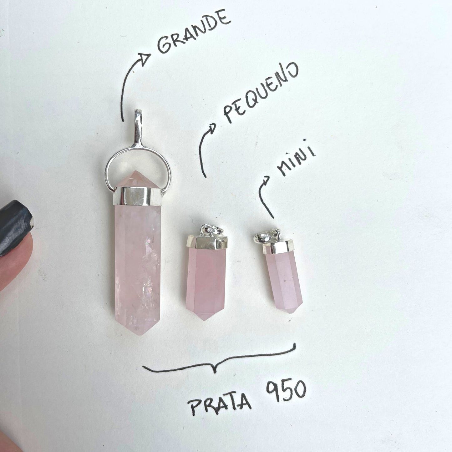 Rose Quartz Mini Water Drop Crystal and Noble Silver Pendant