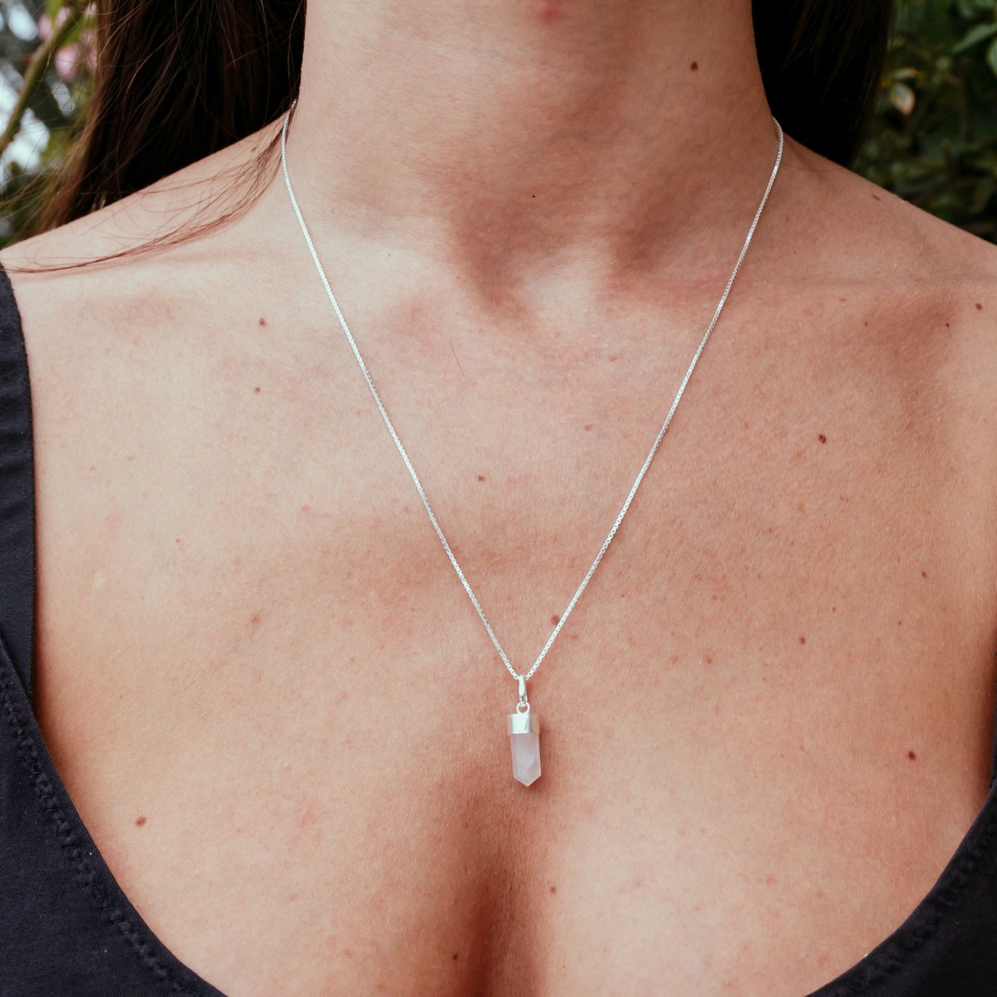 Rose Quartz Mini Water Drop Crystal and Noble Silver Pendant