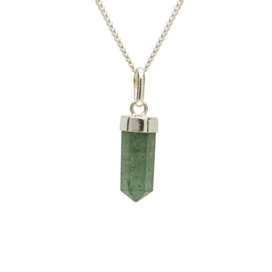 Green Quartz Mini Water Drop Crystal and Noble Silver Pendant