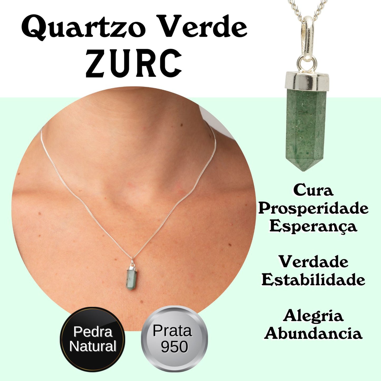 Green Quartz Mini Water Drop Crystal and Noble Silver Pendant